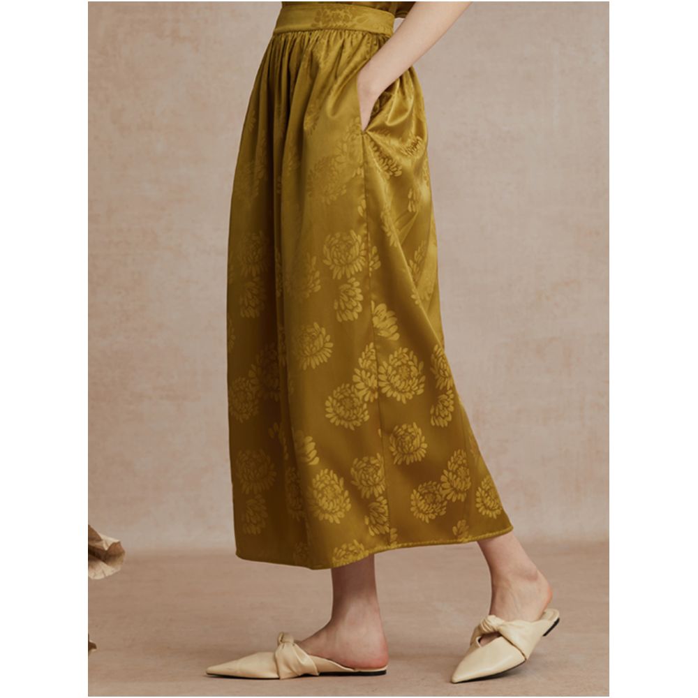 Ruyi Lianyun Tongxia Jacquard Half length Skirt for Women Retro New Chinese Light National Style Wide Waist Split Flower Bud Skirt image 1