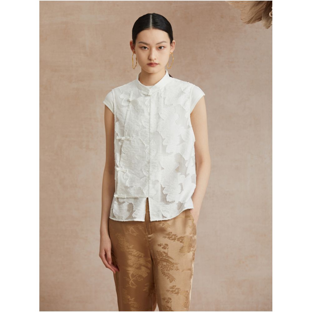 Ruyi Lianyun Spring Summer New Style Small Stand Collar Pan Button Scissors Flower Vest Women s Retro New Chinese Style Tank Top Shoulder image 0