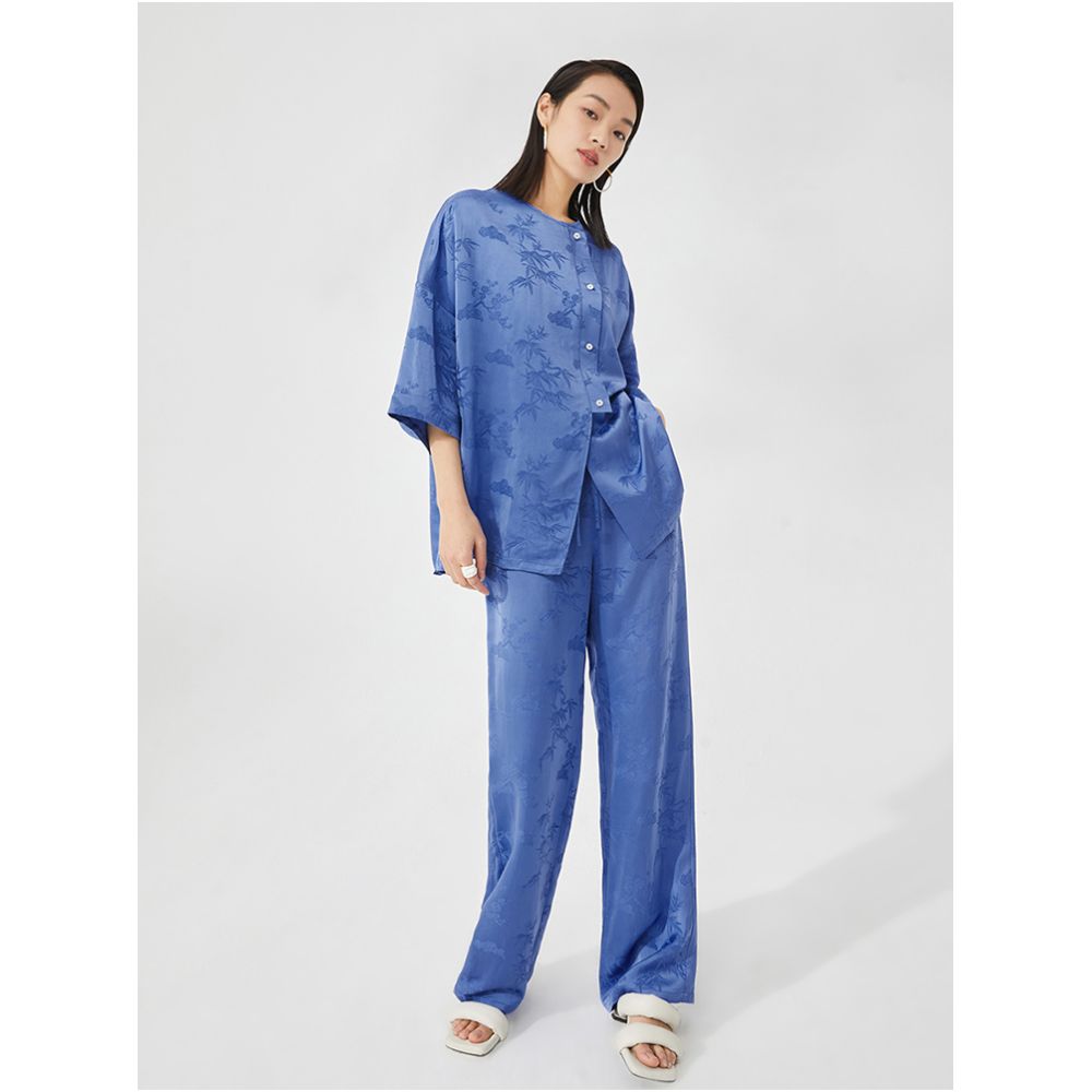 Ruyi Lianyun Spring Summer New Retro Chinese Casual Pants for Women Jacquard Lace Lotus Leaf Edge Slim and Long Pants image 3