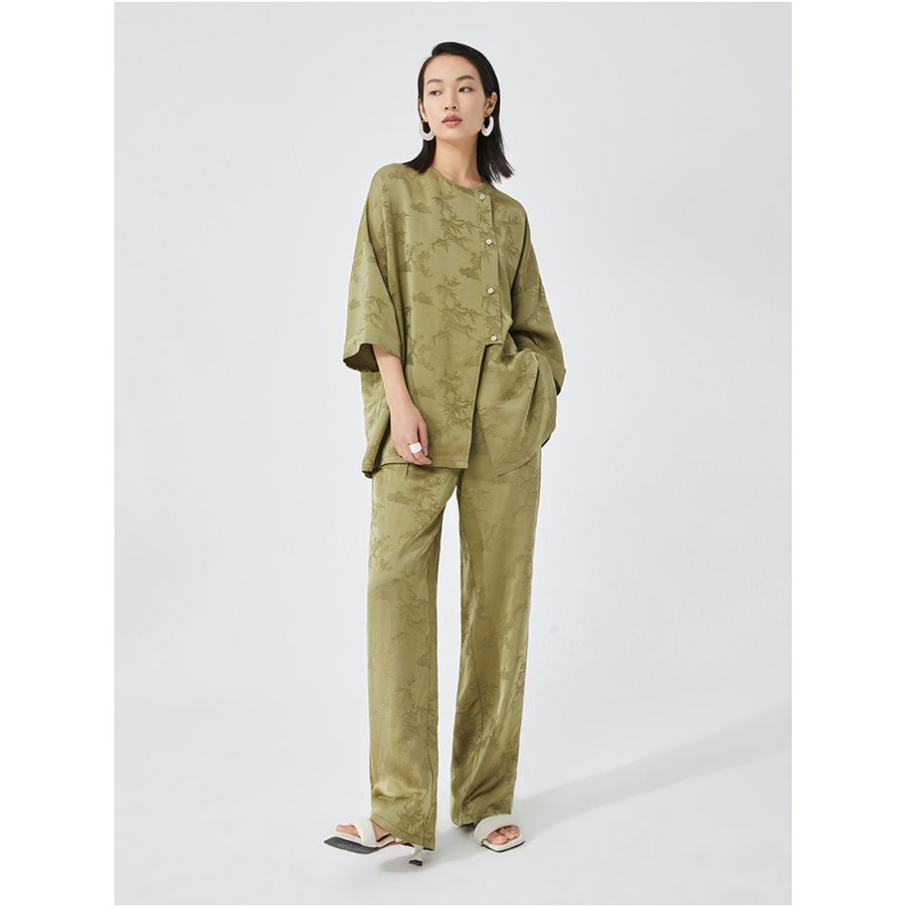 Ruyi Lianyun Spring Summer New Retro Chinese Casual Pants for Women Jacquard Lace Lotus Leaf Edge Slim and Long Pants image 5