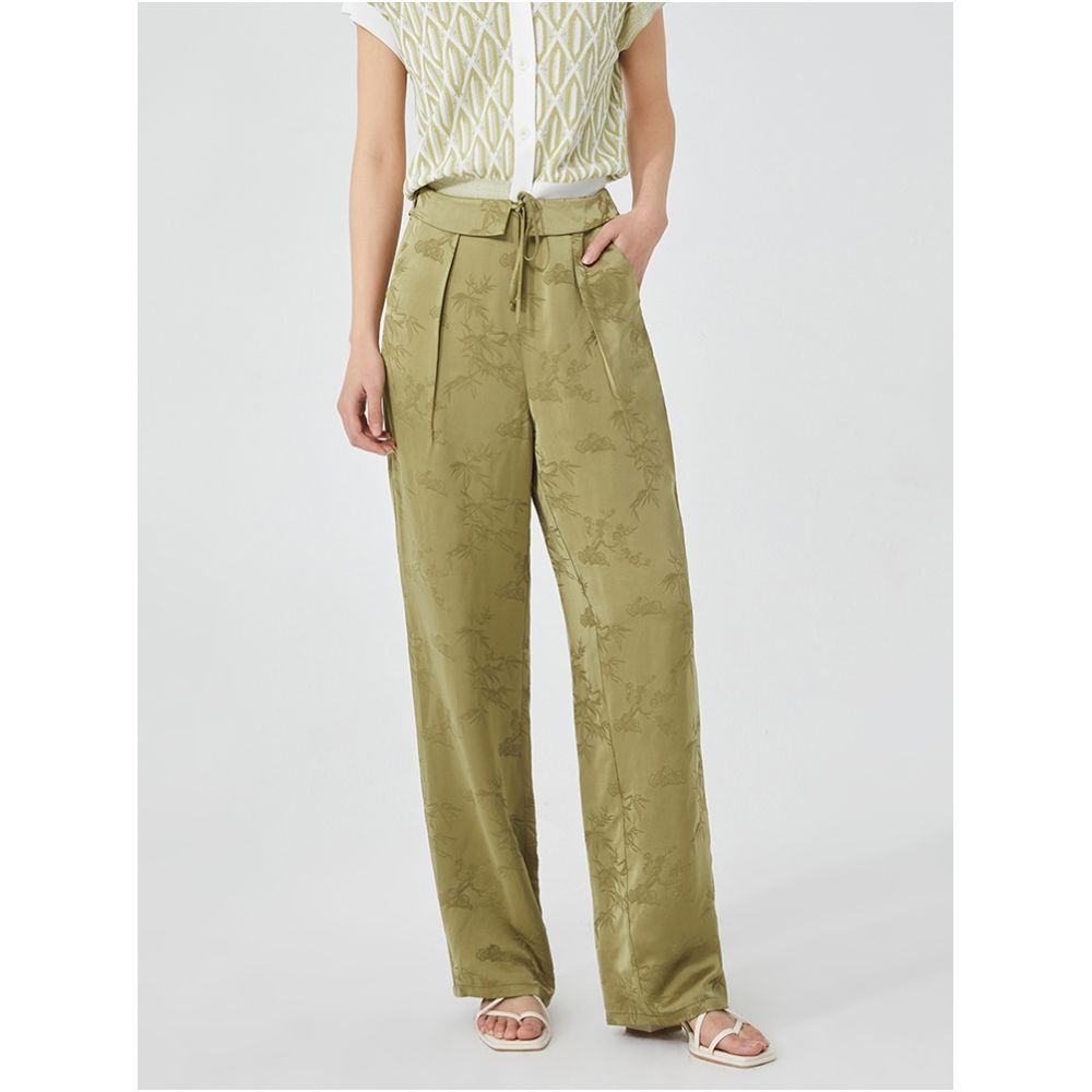 Ruyi Lianyun Spring Summer New Retro Chinese Casual Pants for Women Jacquard Lace Lotus Leaf Edge Slim and Long Pants image 0