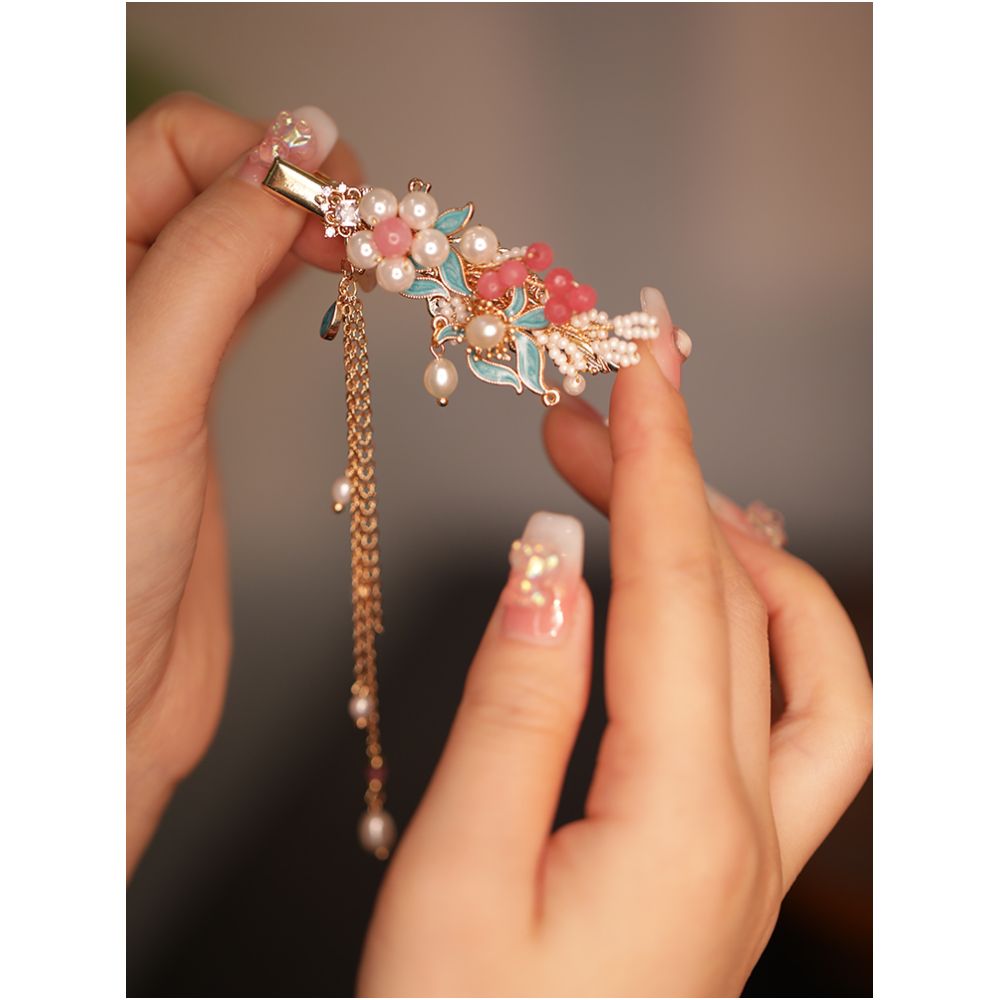 Side ear hair clip high end exquisite side tassel edge clip burned blue forehead hair accessory forehead and ear hair clip Chinese style headwear image 10