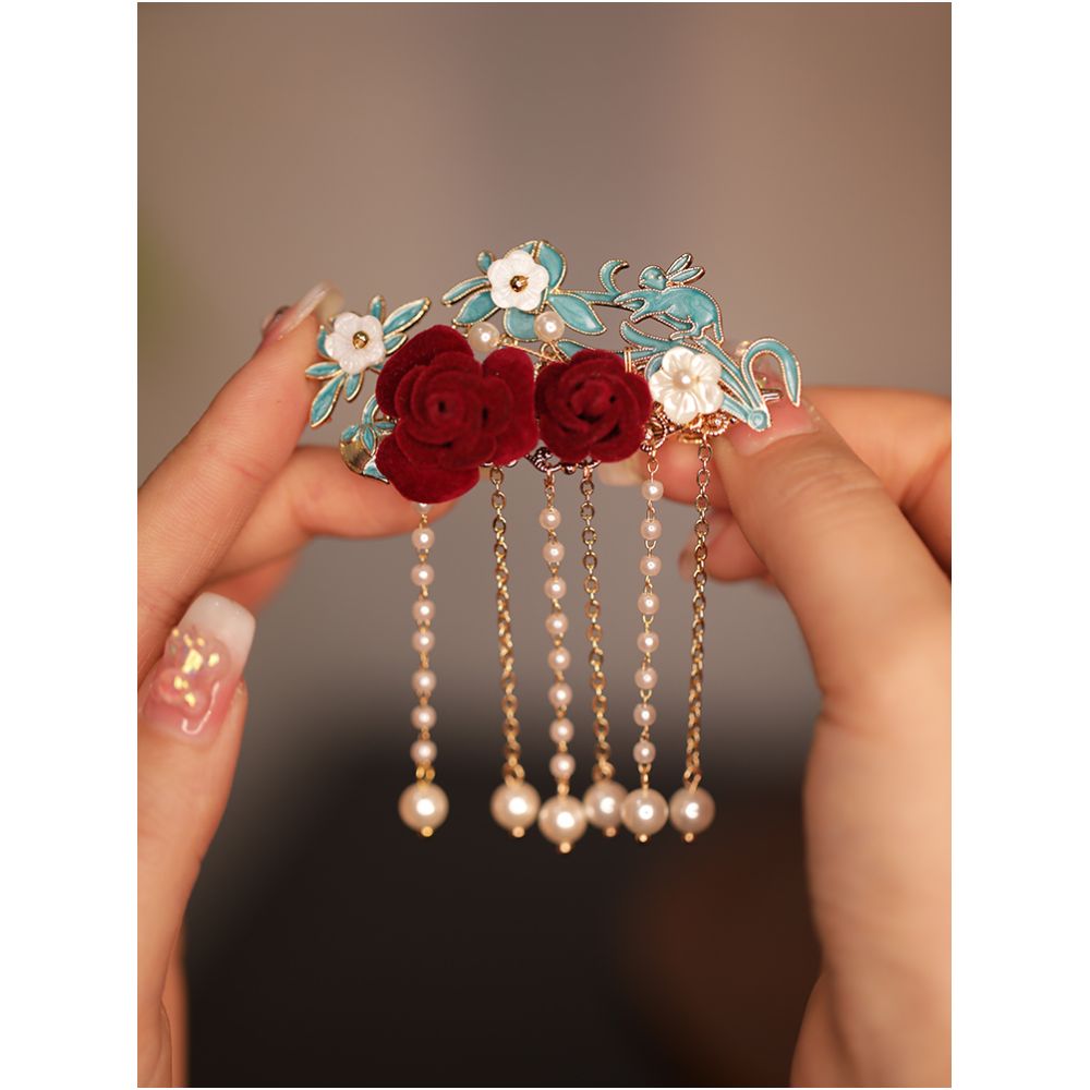 Side ear hair clip high end exquisite side tassel edge clip burned blue forehead hair accessory forehead and ear hair clip Chinese style headwear image 13