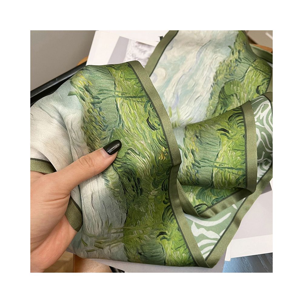 CKDH 100 mulberry silk silk scarf suitable for spring summer and autumn paired with a versatile shirt Green double sided long strip ribbon for women image 0