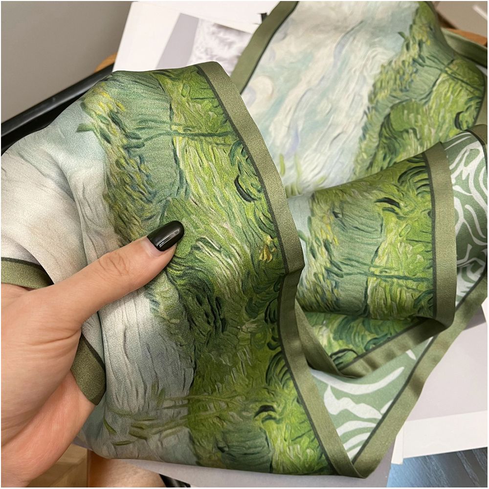 CKDH 100 mulberry silk silk scarf suitable for spring summer and autumn paired with a versatile shirt Green double sided long strip ribbon for women image 9