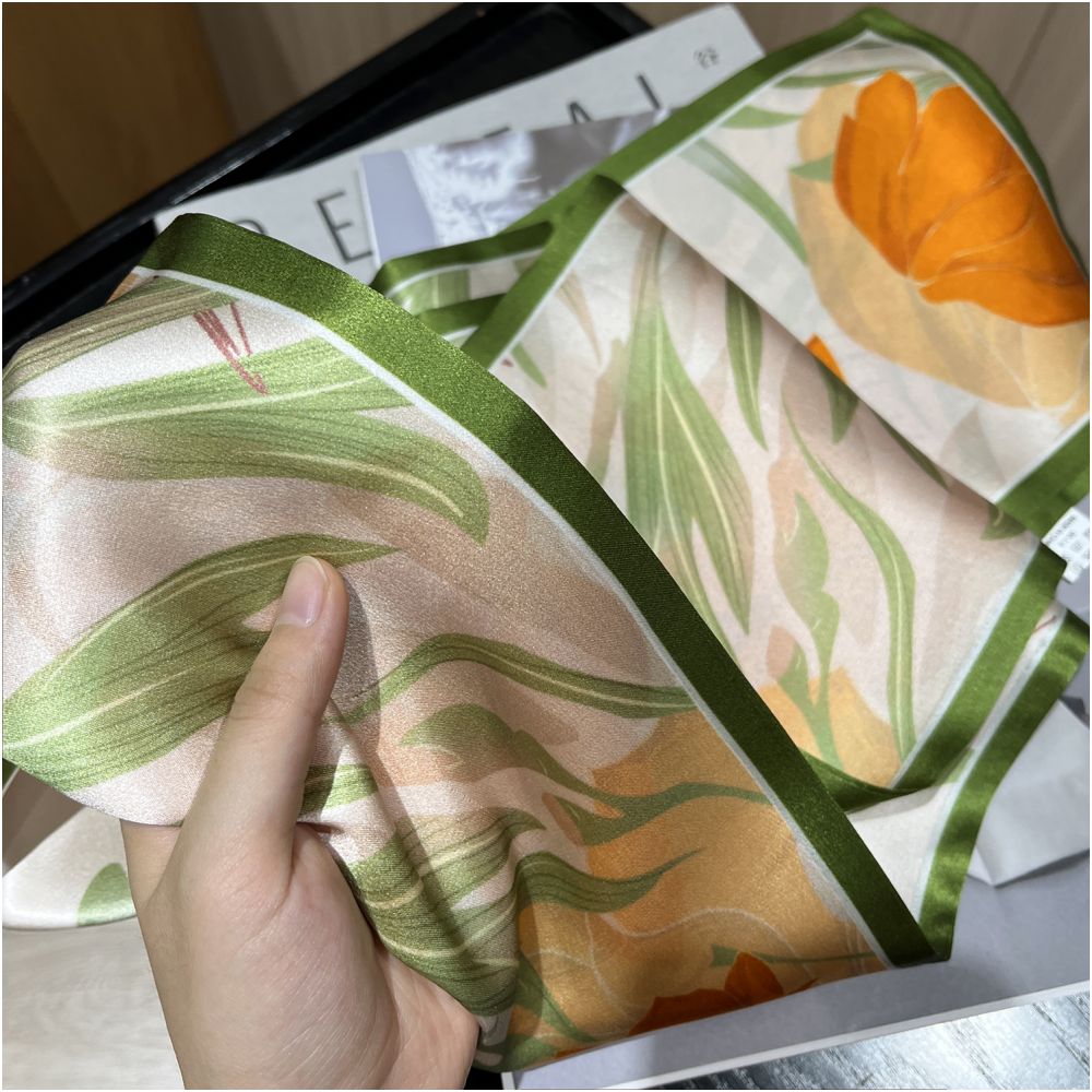 CKDH 100 mulberry silk silk scarf suitable for spring summer and autumn paired with a versatile shirt Green double sided long strip ribbon for women image 16