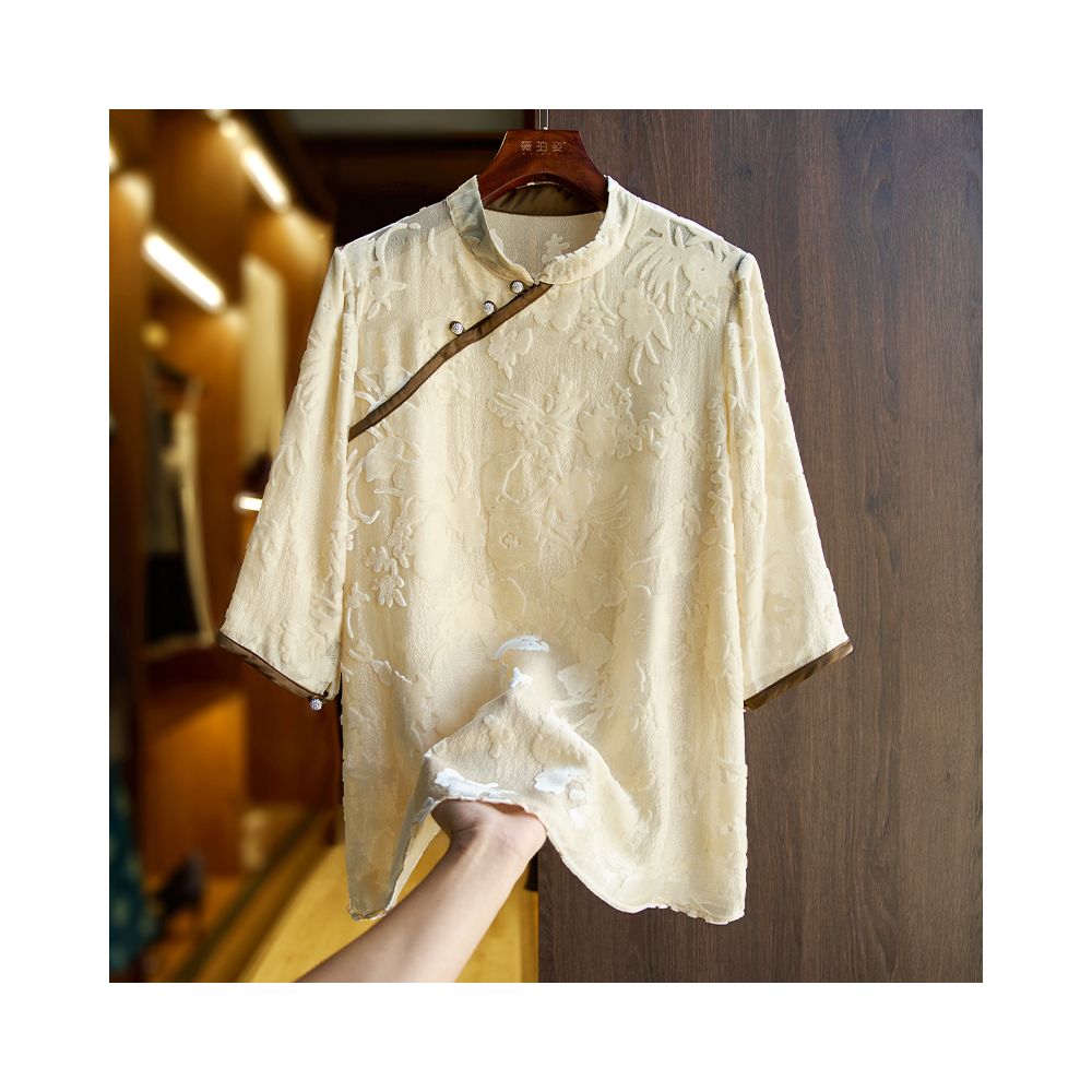 China Chic Heavyweight Silk Shirt Women s T shirt Summer New Chinese Guofeng Panbuckle Loose High end Silk Top image 39