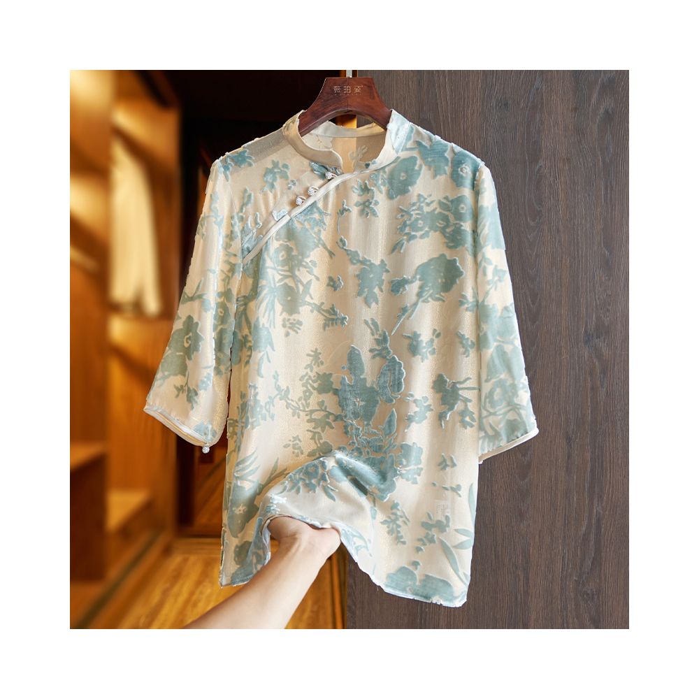 China Chic Heavyweight Silk Shirt Women s T shirt Summer New Chinese Guofeng Panbuckle Loose High end Silk Top image 42