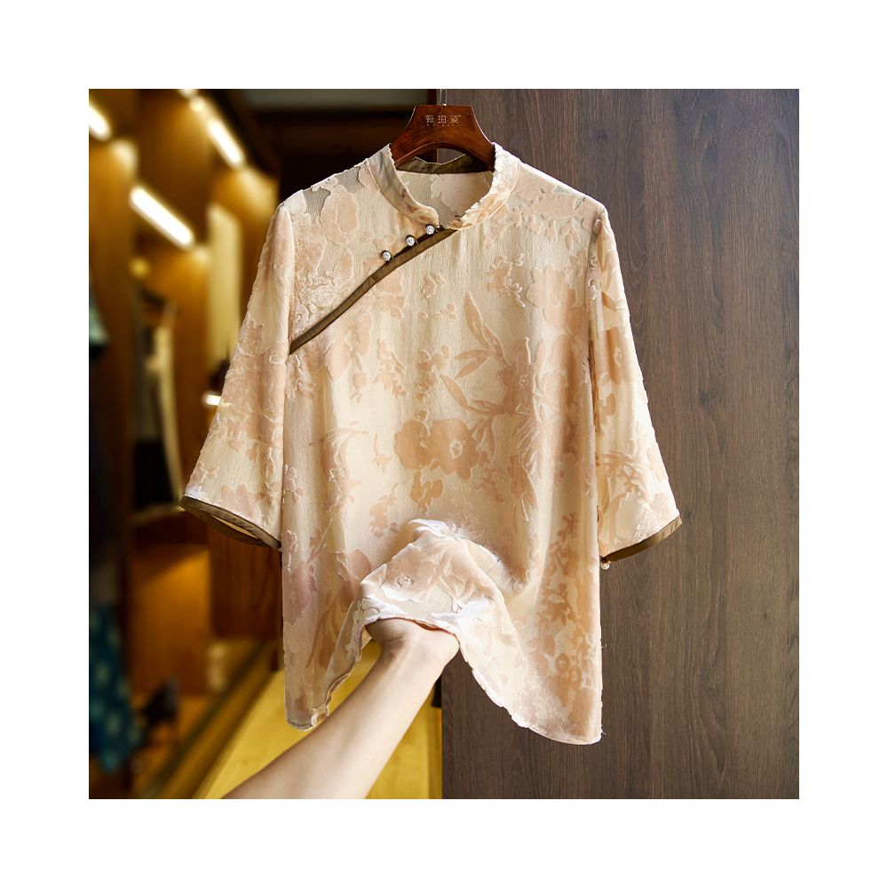 China Chic Heavyweight Silk Shirt Women s T shirt Summer New Chinese Guofeng Panbuckle Loose High end Silk Top image 53