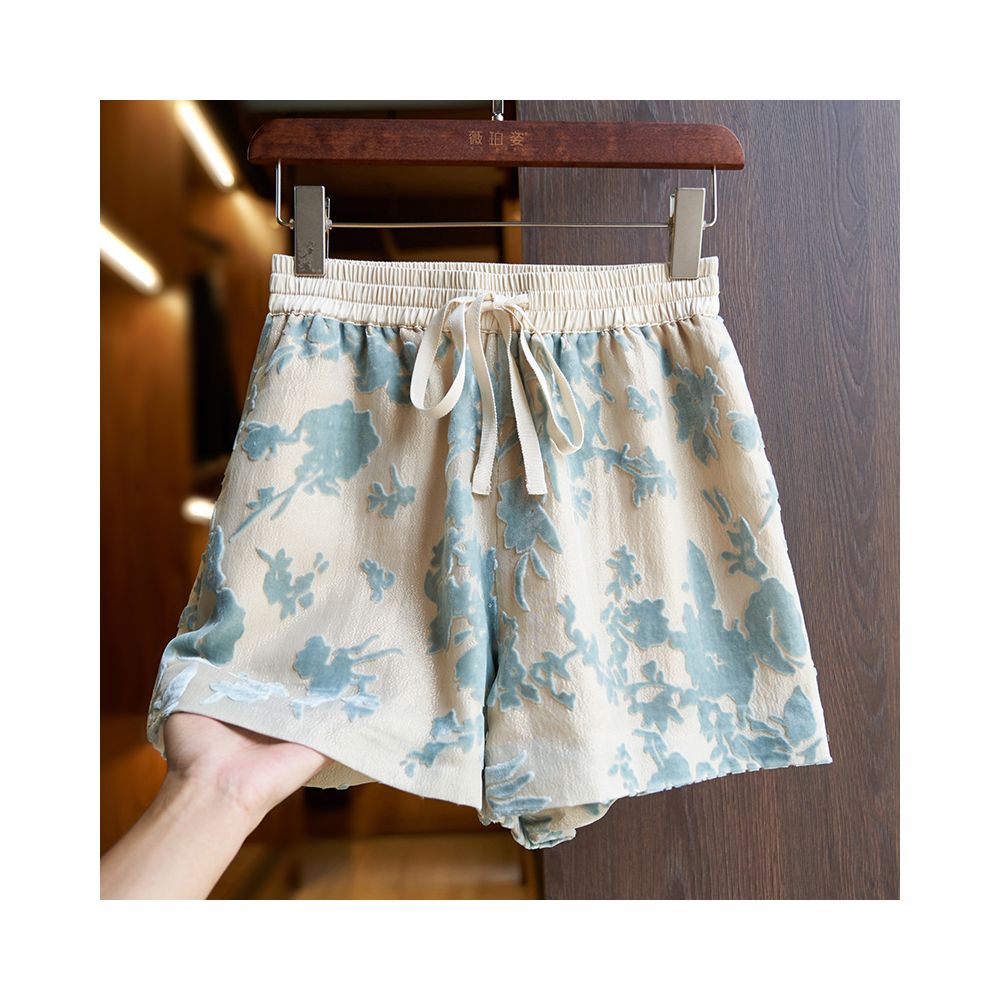 Yellow silk shorts set for women 2024 summer new high end burnt mulberry silk high waist A line wide leg pants thin image 63