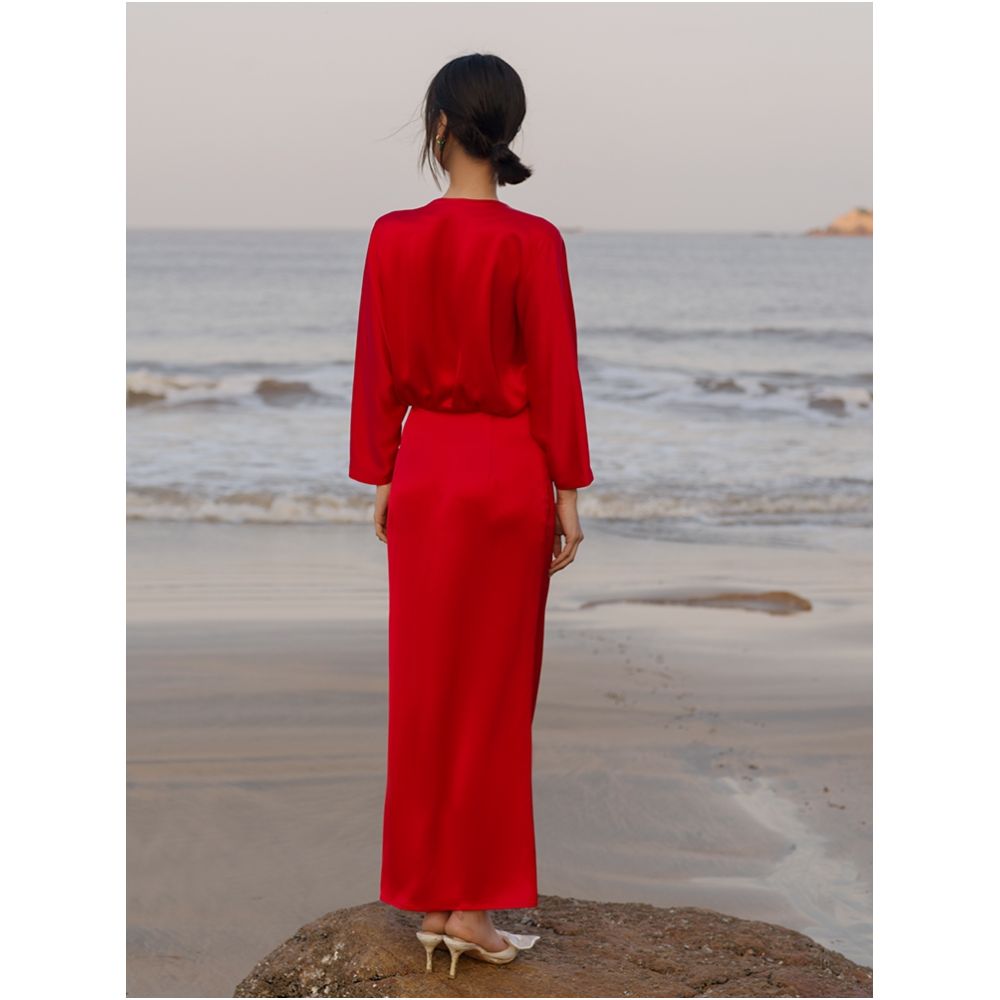 Note of Love A sophisticated bride s wedding red toast dress acetate satin jumpsuit long skirt slimming gown image 4
