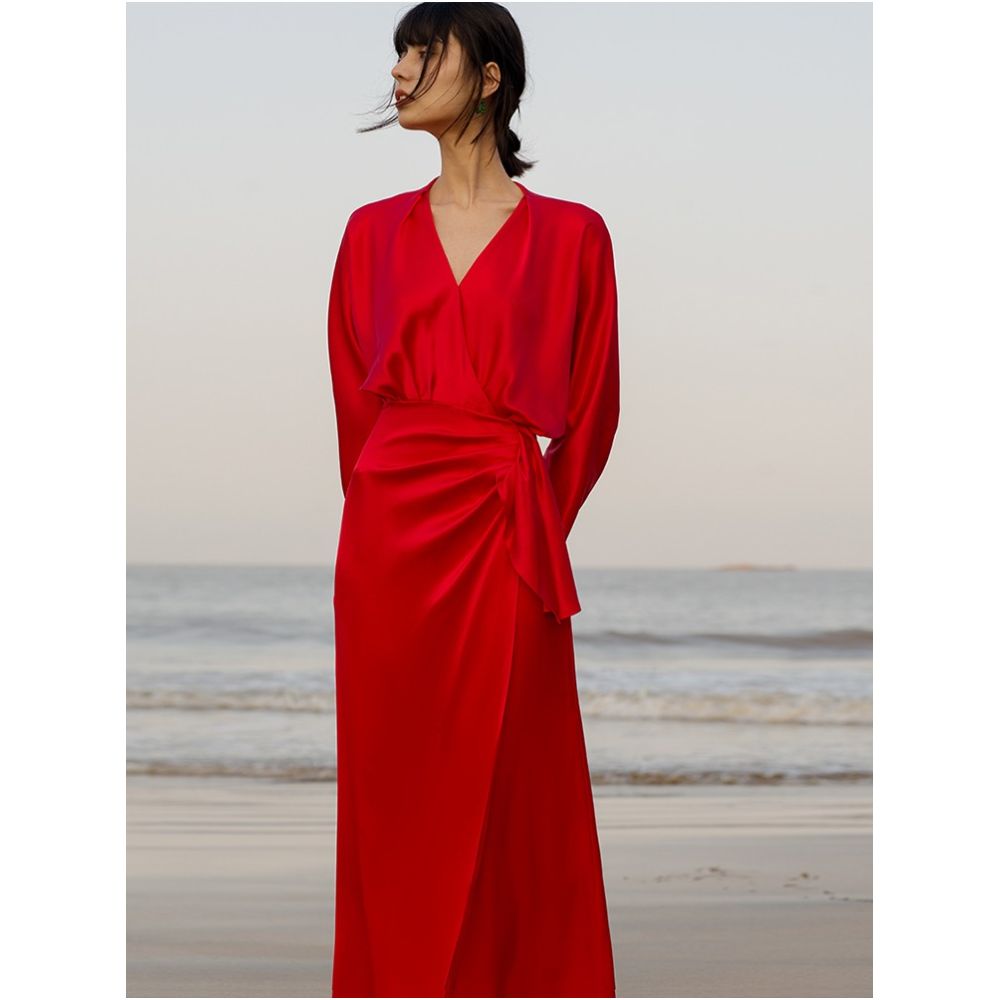 Note of Love A sophisticated bride s wedding red toast dress acetate satin jumpsuit long skirt slimming gown image 6