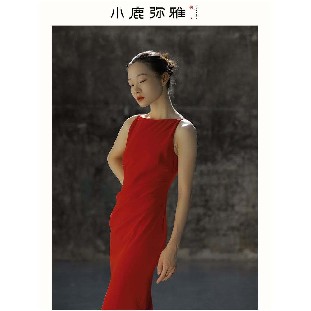 Cerfmia Little Deer Mia Tiffany French Strap Medium length Dress Summer Bride Engagement Red Dress Toast Dress image 1