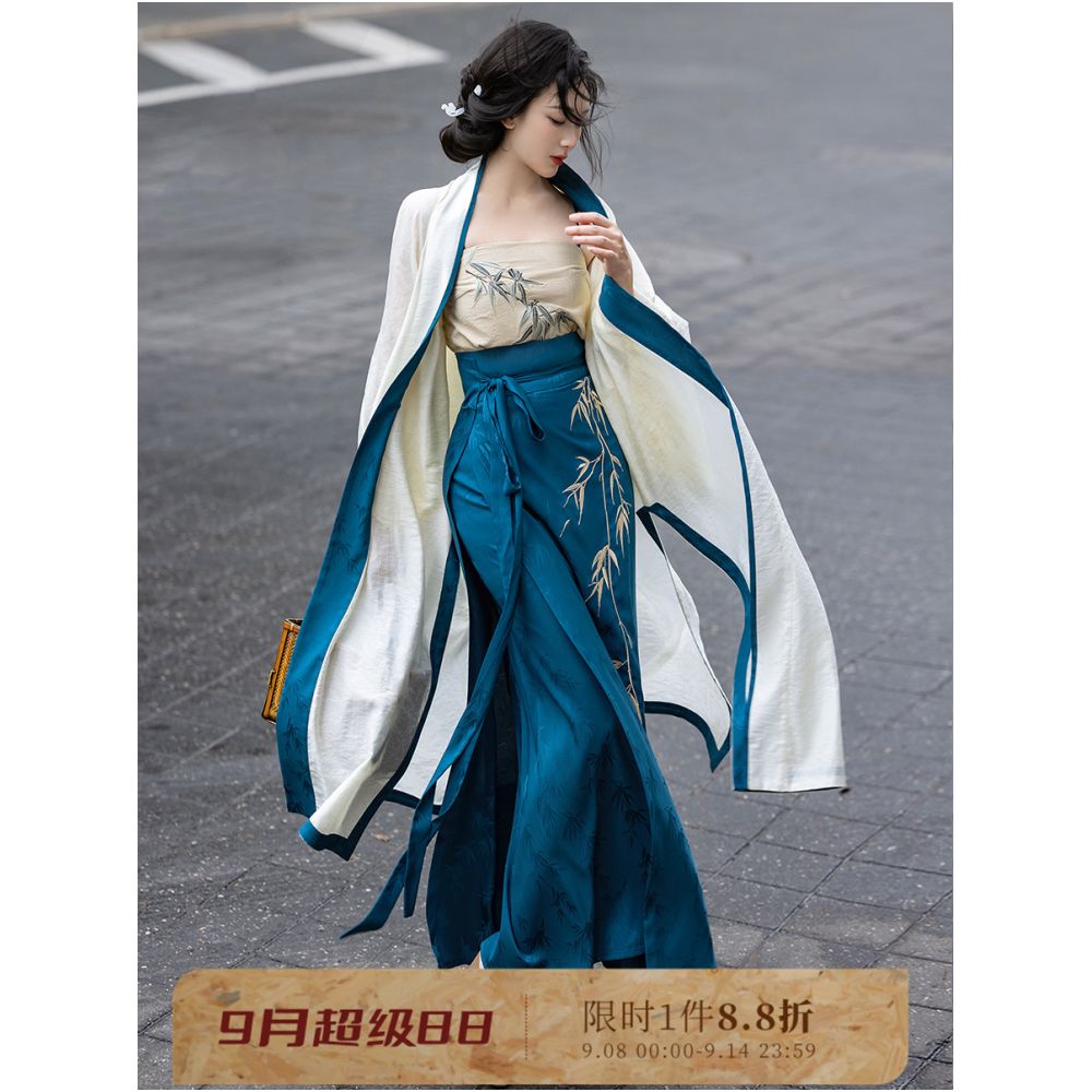 Dream Bamboo Language Chinese Style Original Song Dynasty Spinning Skirt Three Piece Set Changgan Temple Tencel Jacquard Embroidery Bamboo Daily Hanfu image 0