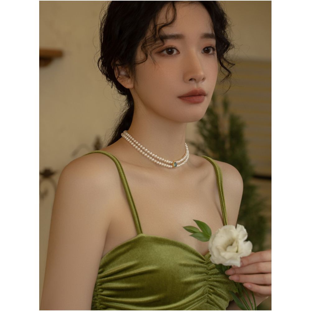 AOILDLI freshwater pearl necklace sweater chain double layered neck chain retro niche design choker collarbone chain for women image 2