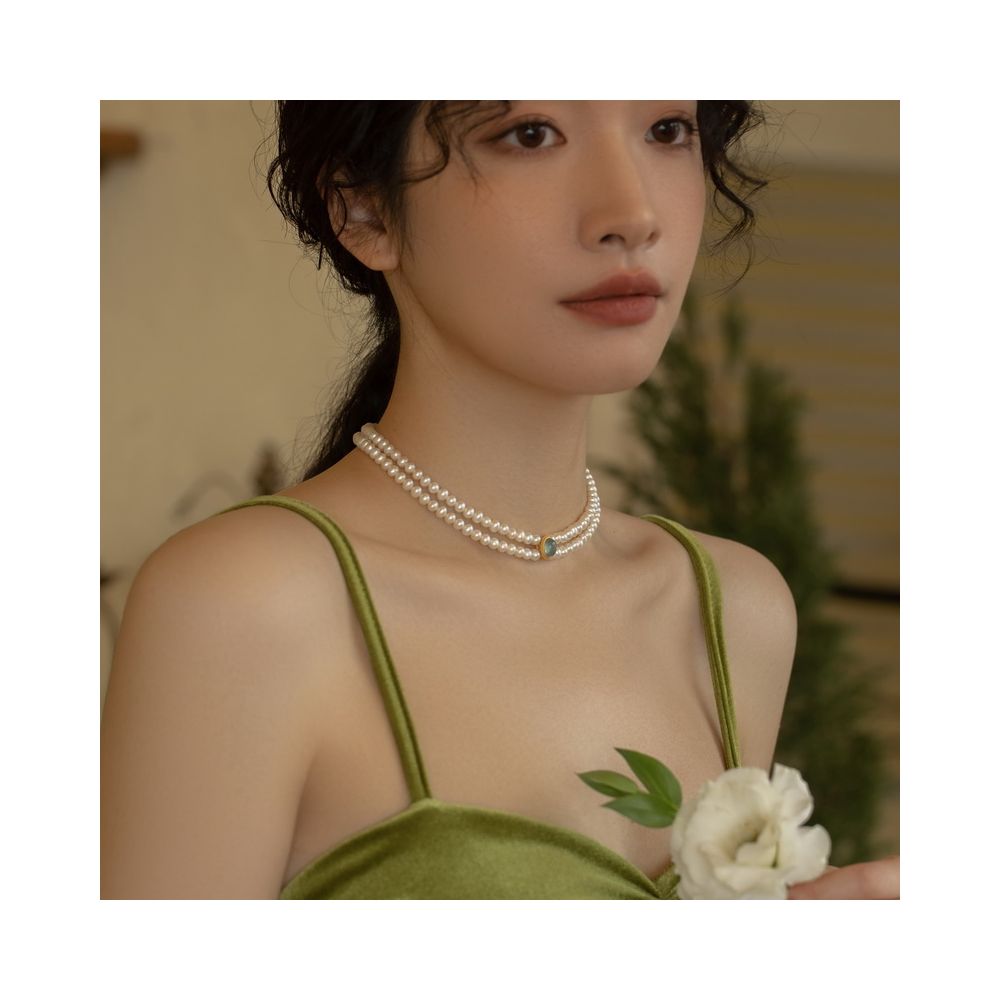 AOILDLI freshwater pearl necklace sweater chain double layered neck chain retro niche design choker collarbone chain for women image 6