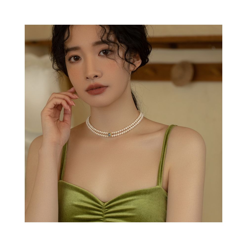 AOILDLI freshwater pearl necklace sweater chain double layered neck chain retro niche design choker collarbone chain for women image 11