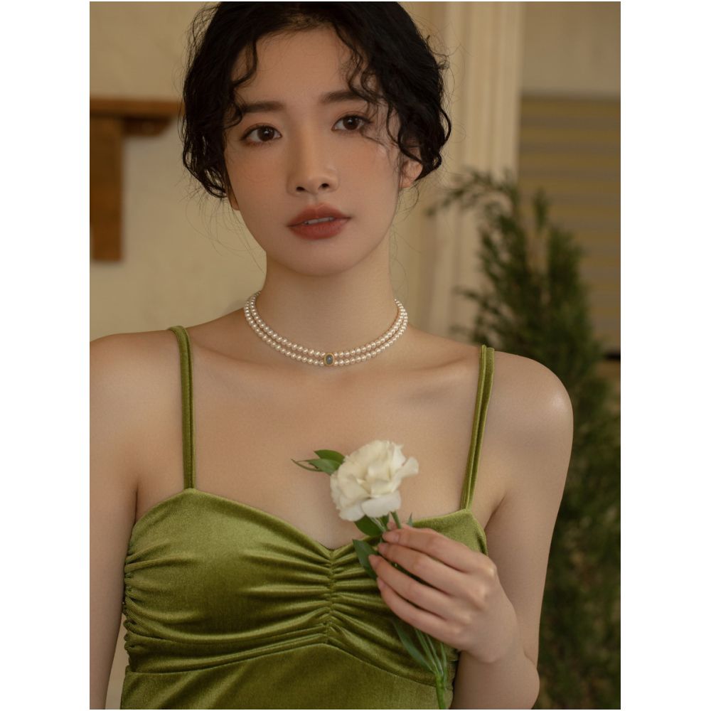 AOILDLI freshwater pearl necklace sweater chain double layered neck chain retro niche design choker collarbone chain for women image 13