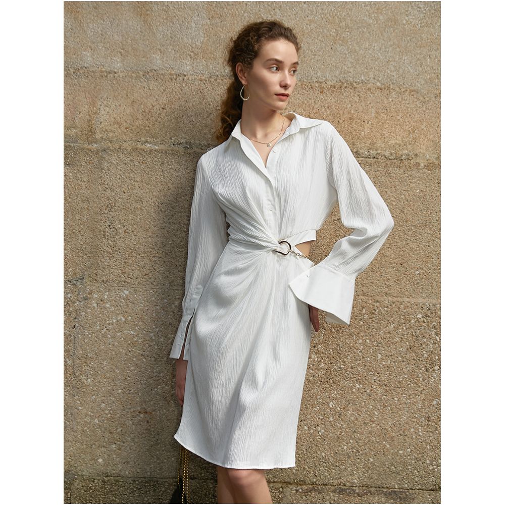 AEL original custom asymmetrical hollow waist dress autumn new style French white temperament shirt skirt for women image 3