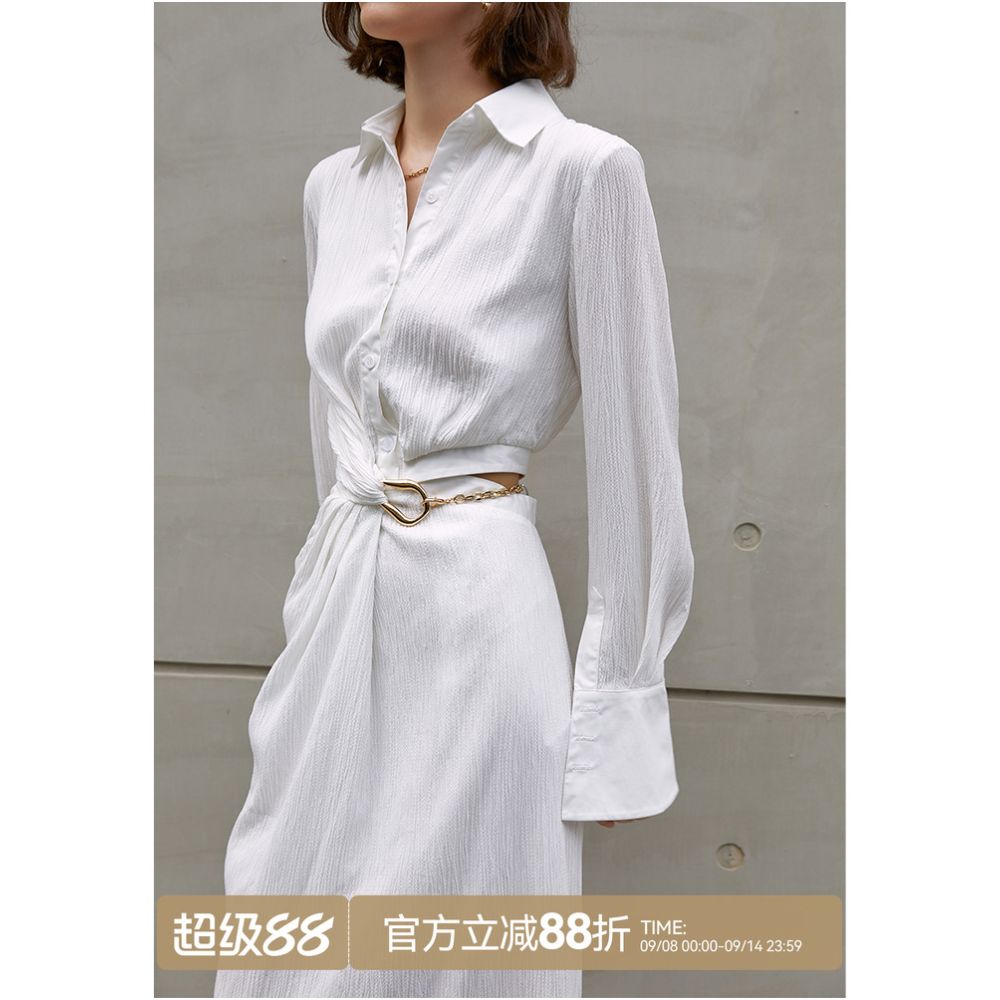 AEL original custom asymmetrical hollow waist dress autumn new style French white temperament shirt skirt for women image 0