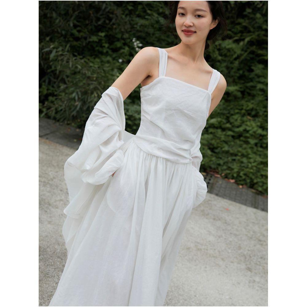 April Day in the Human World White Hemp Cotton Set Retro Curved Waist Strap Skirt Small Lantern Sleeve Shirt for Women image 61