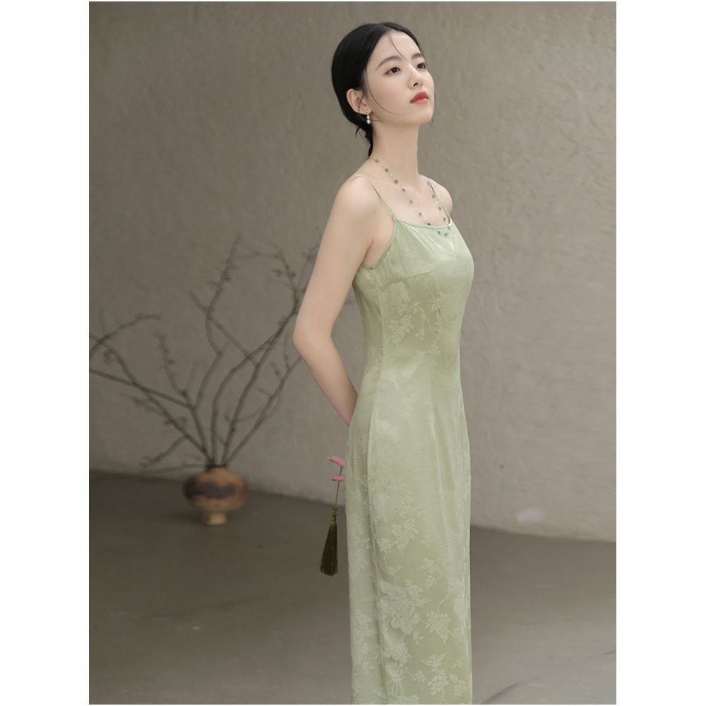 Mountain Colored Spring and Summer New Chinese Top Original Daily Chinese Style Retro Women s Zen Tea Clothes Strap Skirt Set image 21
