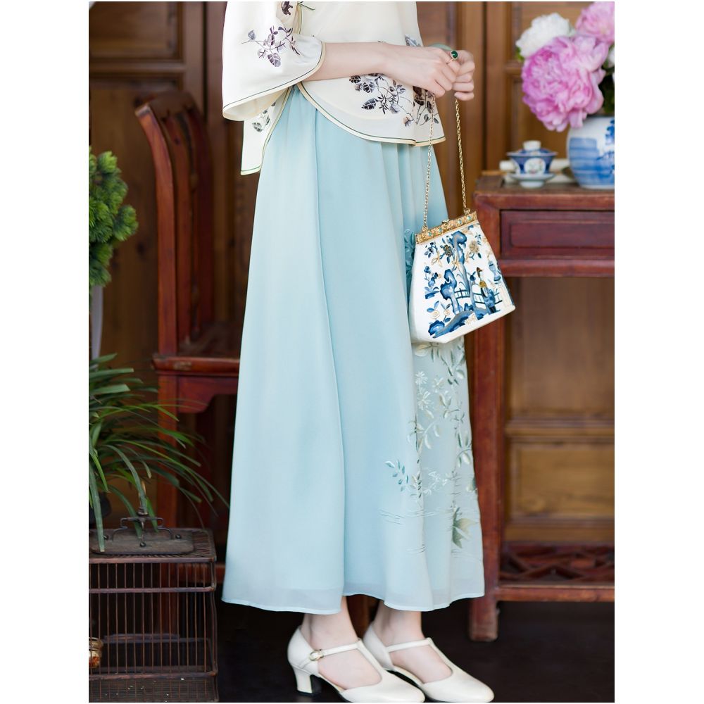 Carp Flower Shadow One City Wind Plush Elegant Embroidered Half Skirt Fresh and Versatile Daily Elastic Waist A line Skirt Original image 1