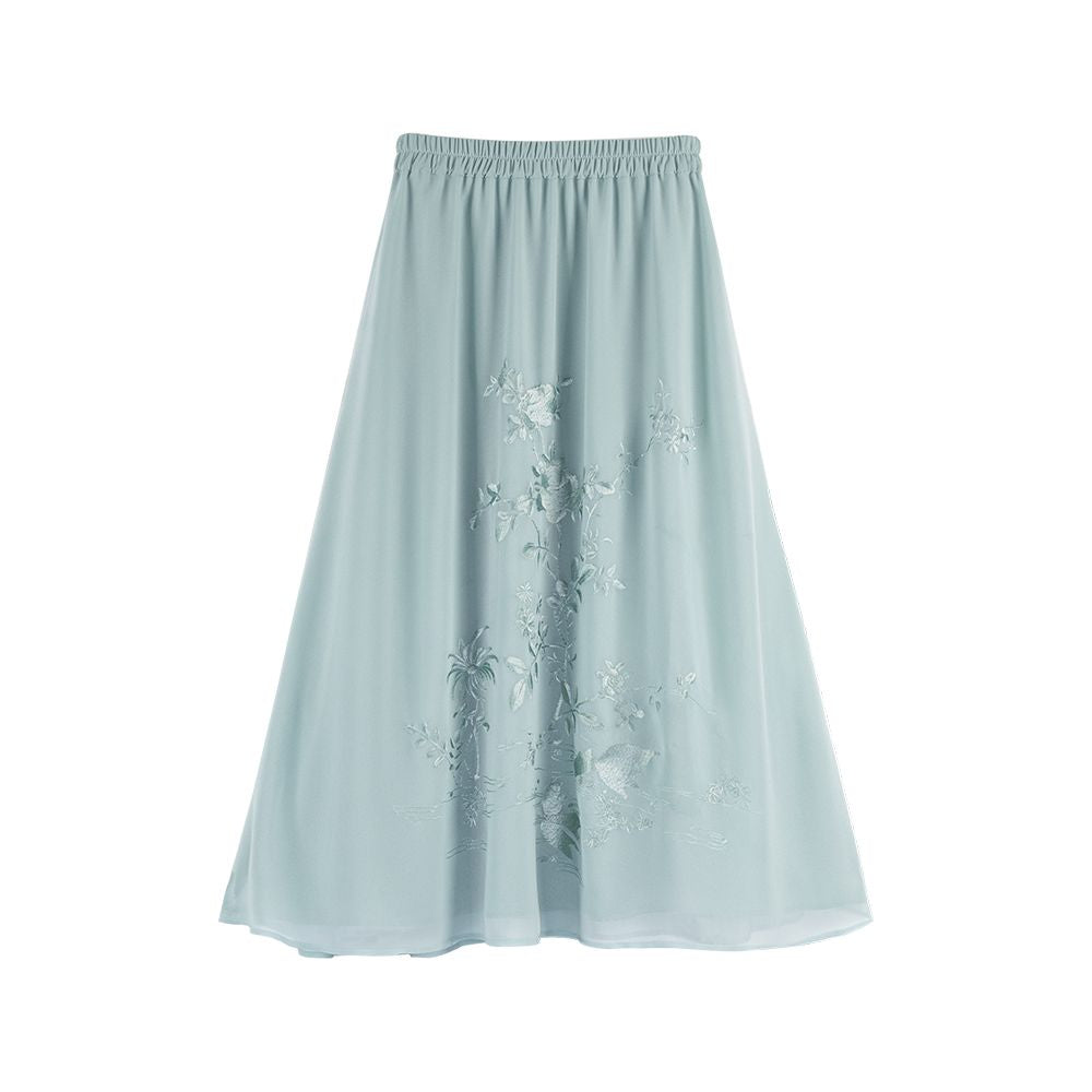 Carp Flower Shadow One City Wind Plush Elegant Embroidered Half Skirt Fresh and Versatile Daily Elastic Waist A line Skirt Original image 8