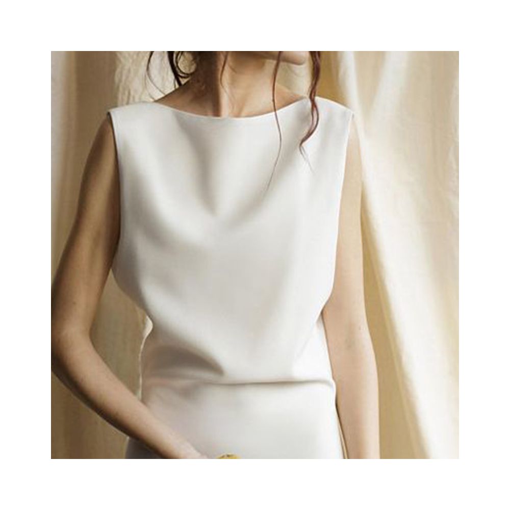 JILLA spring and summer all match white acetate dress slim matte commuting sleeveless cover side breast hip skirt image 8