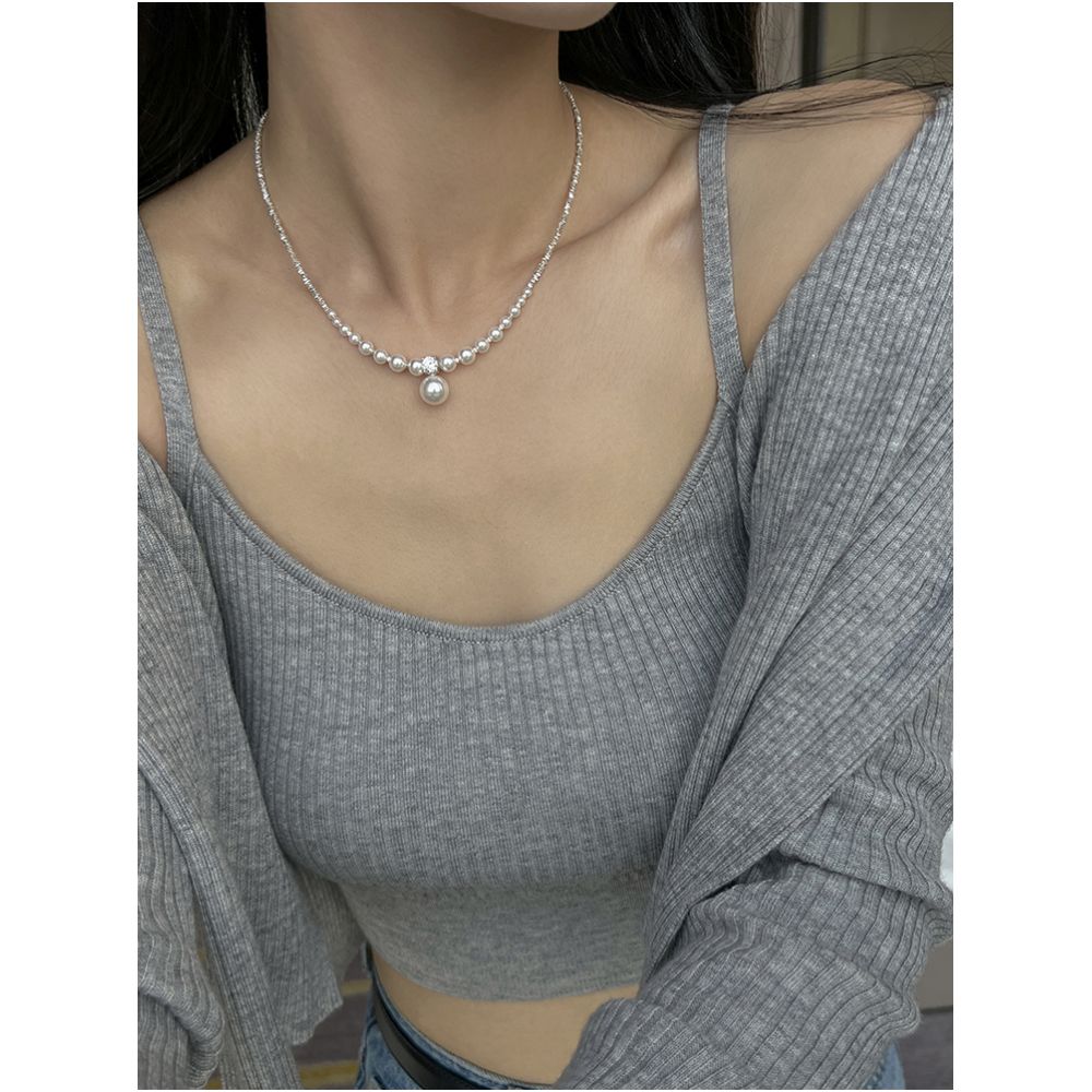 Sugar Fangjia Original Shijia Bright Pearl S925 Sterling Silver Gradient Necklace Niche Design High end Clavicle Chain image 3