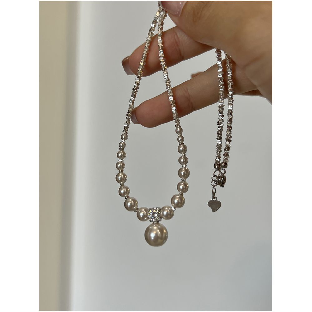 Sugar Fangjia Original Shijia Bright Pearl S925 Sterling Silver Gradient Necklace Niche Design High end Clavicle Chain image 5