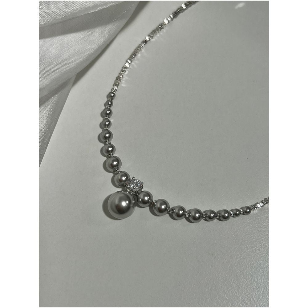 Asaya2108 : Fangtangjia original Shijia bright pearl S925 sterling silver gradient necklace niche design high-end clavicle chain
