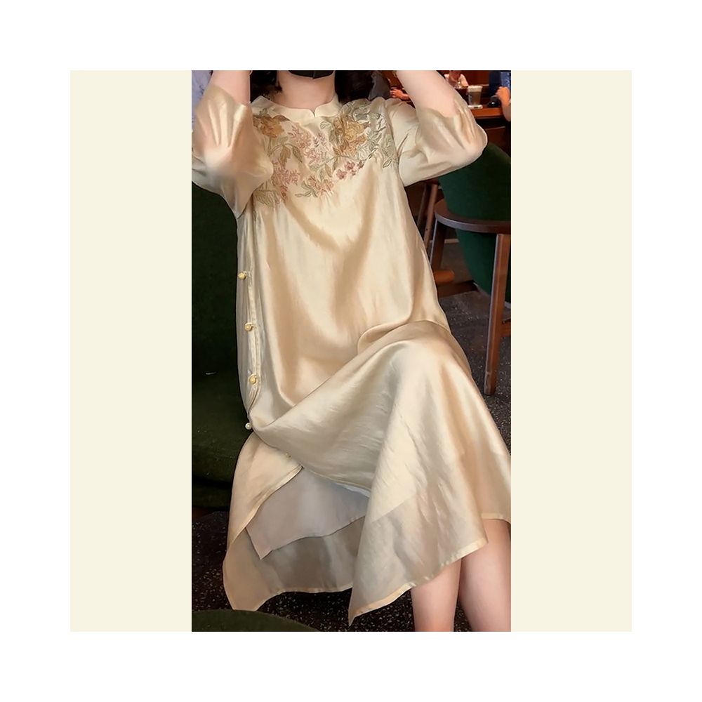 2025 Autumn Clothing Heavy Industry Embroidery and Printing High end New Chinese Style Women s Wear High end Exquisite Chiffon Dress image 13