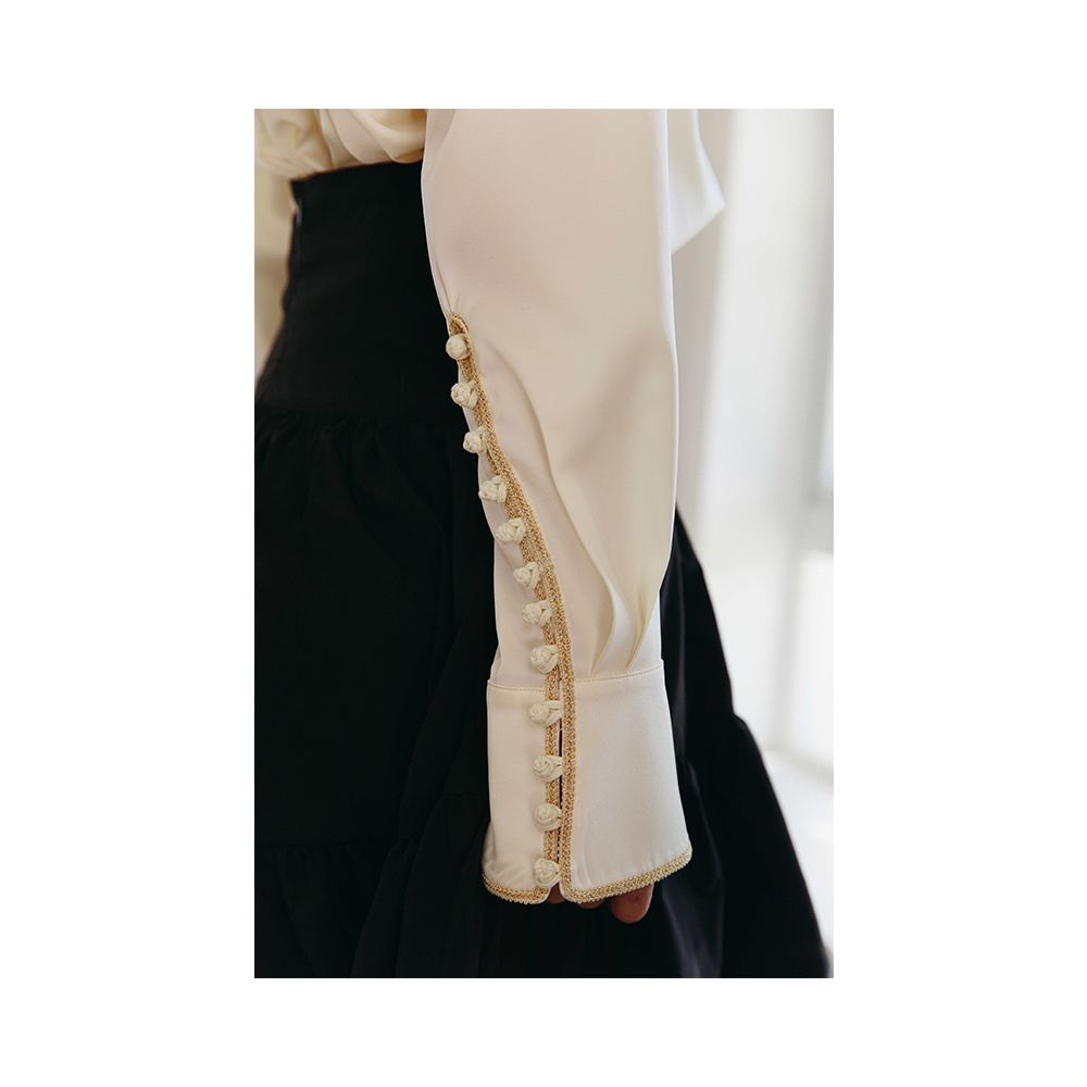 Rosebanks Downton Abbey buckle gold border detail full of cream colored commuting heavy industry pleated shirt image 9