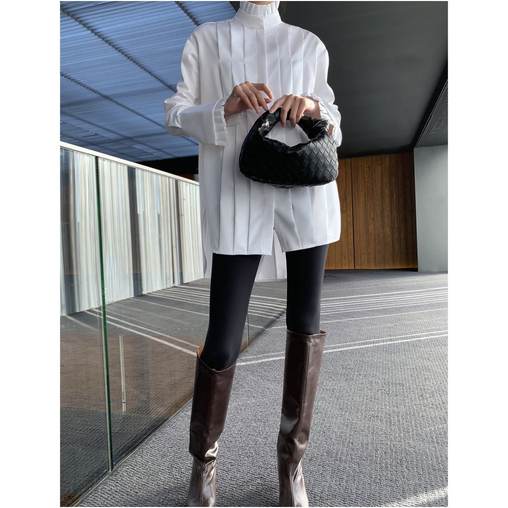 High temperature pleated lace collar with sub gloss loose shirt women s design sense niche spring new item image 7