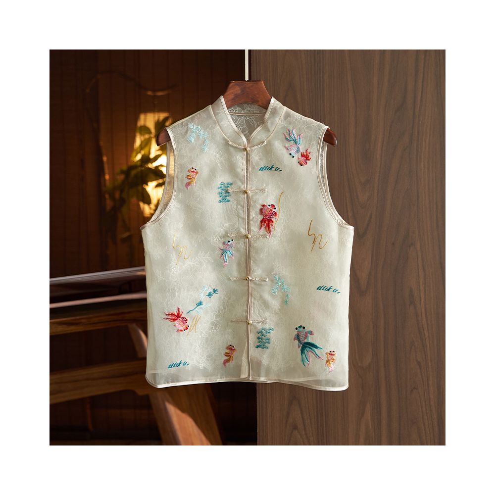 Silk organza vest vest high end women s summer new style light retro national style embroidery new Chinese style top image 21
