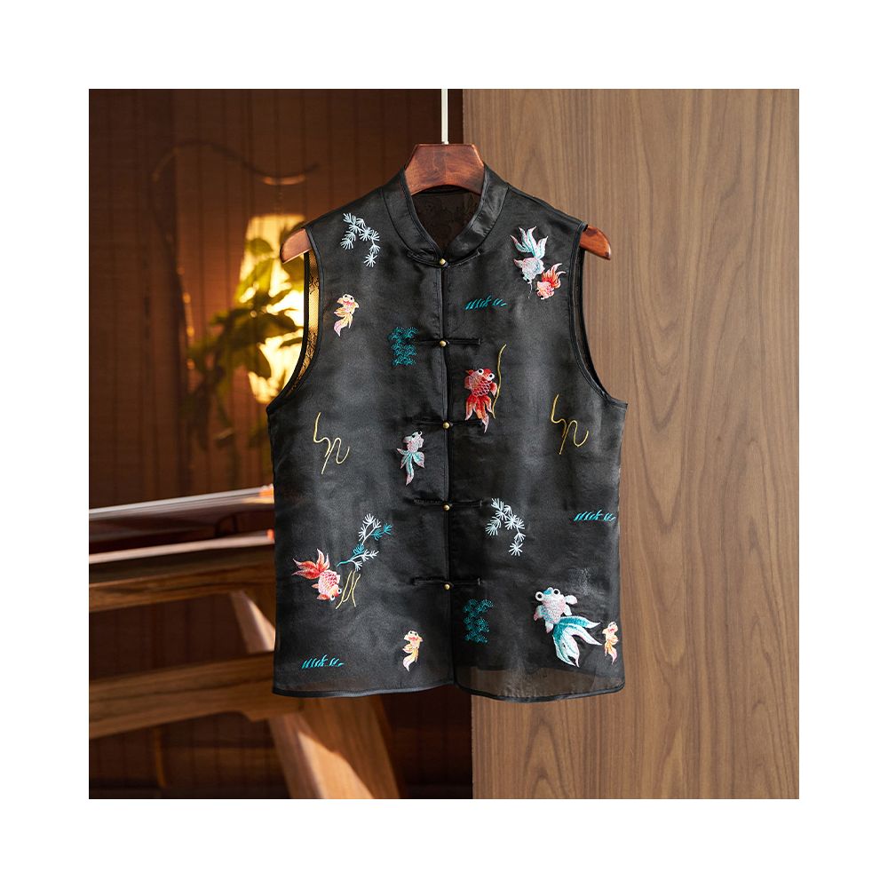 Silk organza vest vest high end women s summer new style light retro national style embroidery new Chinese style top image 24
