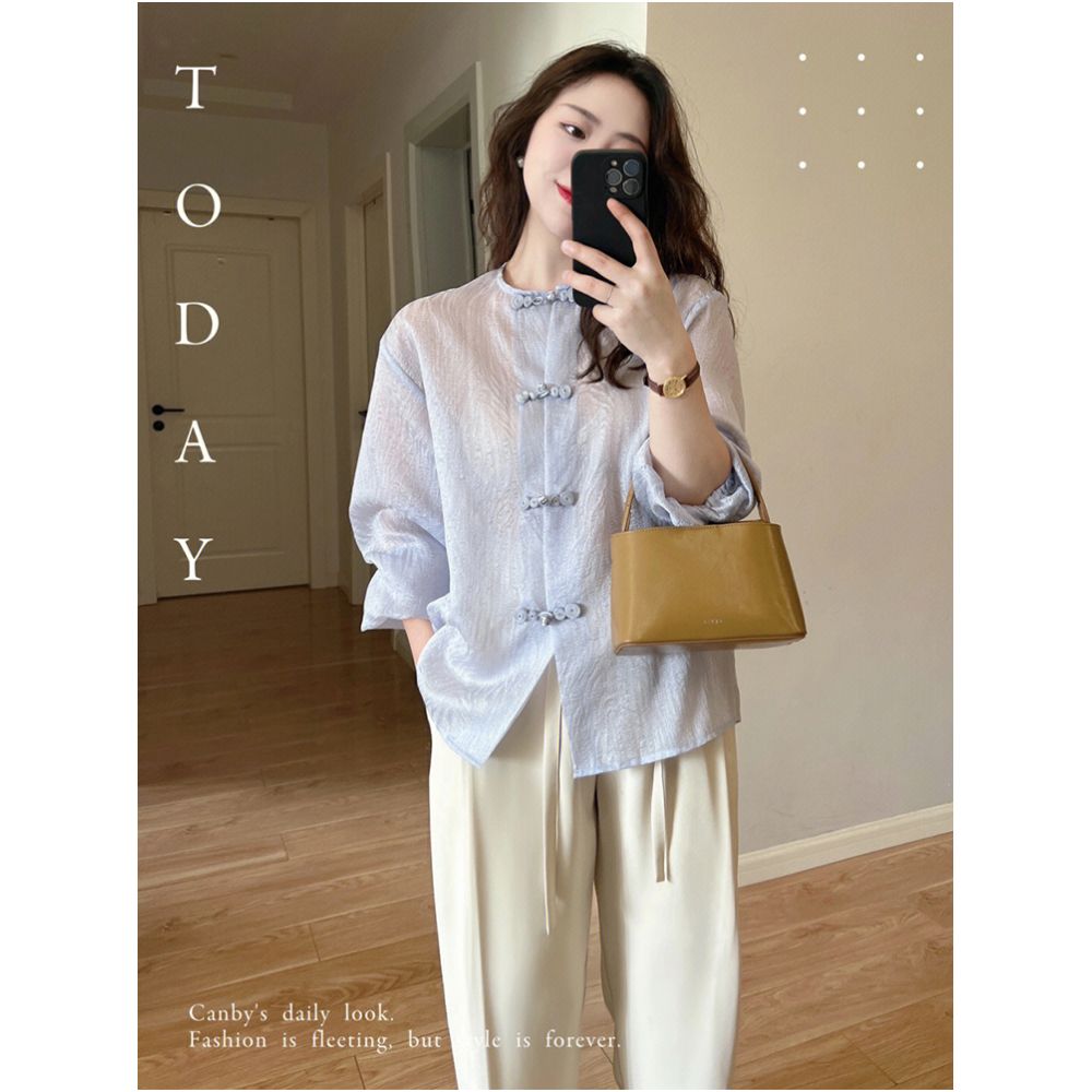 New Chinese style Chinese style top for women in the autumn and summer of 2025 with a high end feel and a retro base paired with a thin chiffon button up shirt image 0