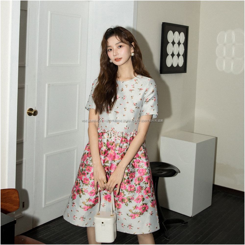 French embossed jacquard high end fabric small fragrance style dress 2804 gentle thousand gold party dress a line skirt summer image 16