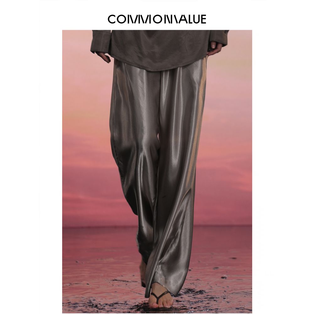 COMMON VALUE Japan Imported 100 Satin Acetate Pants High Grade Gloss Natural Texture Wide Leg Pants image 1