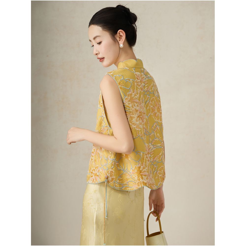 SHIBAI Shibai Evening Breeze Gardenia New Chinese style heavy vest embroidery beading design light luxury national style layered top image 0