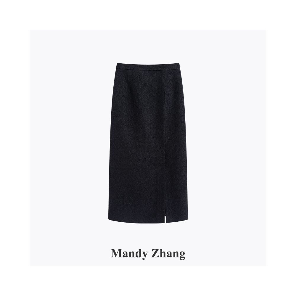 Mandy Zhang a wealthy heiress in black wool with a small fragrance style wearing a dress and a short jacket with a bow and waist for women in autumn and winter image 25