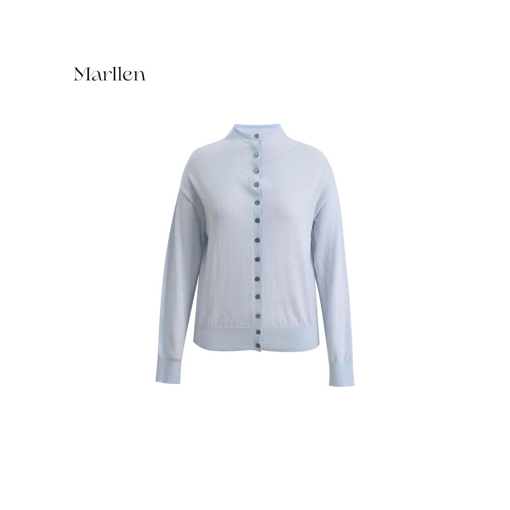 Marllen Classic Echoes 100 Wool Stacked One Row Buckle Design Drop Shoulder High Neck Knitted Cardigan for Women Autumn image 11