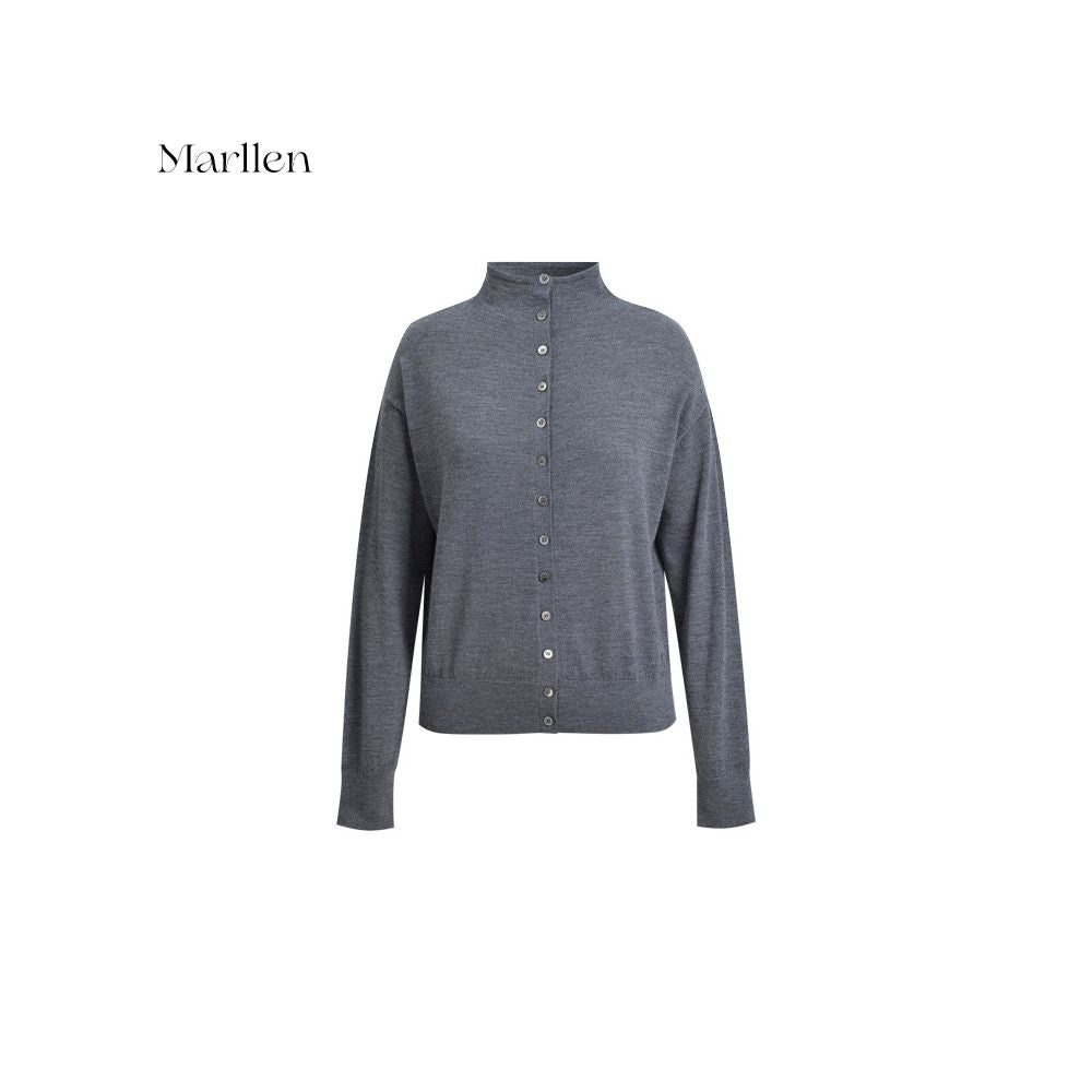 Marllen Classic Echoes 100 Wool Stacked One Row Buckle Design Drop Shoulder High Neck Knitted Cardigan for Women Autumn image 29