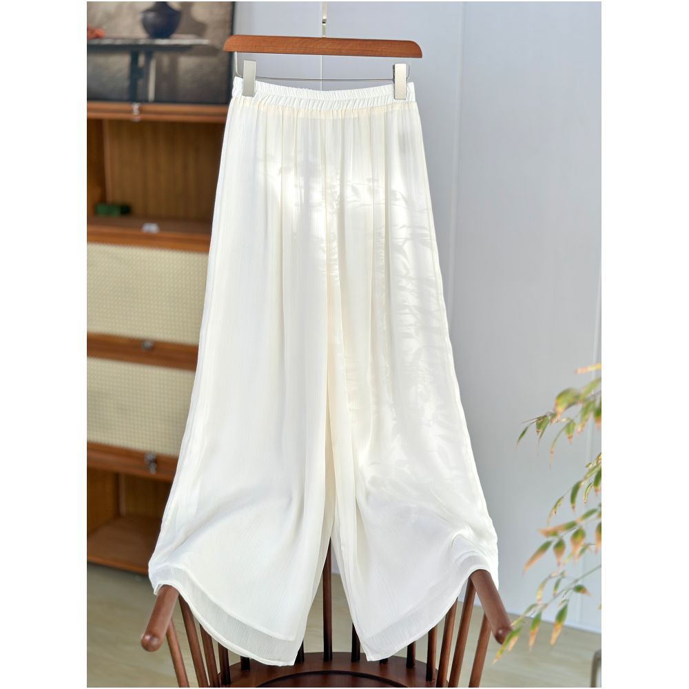 New Chinese style white elegant fairy style wide leg pants for women in summer thin Tencel straight tube hanging down feeling skirt pants casual pants image 1