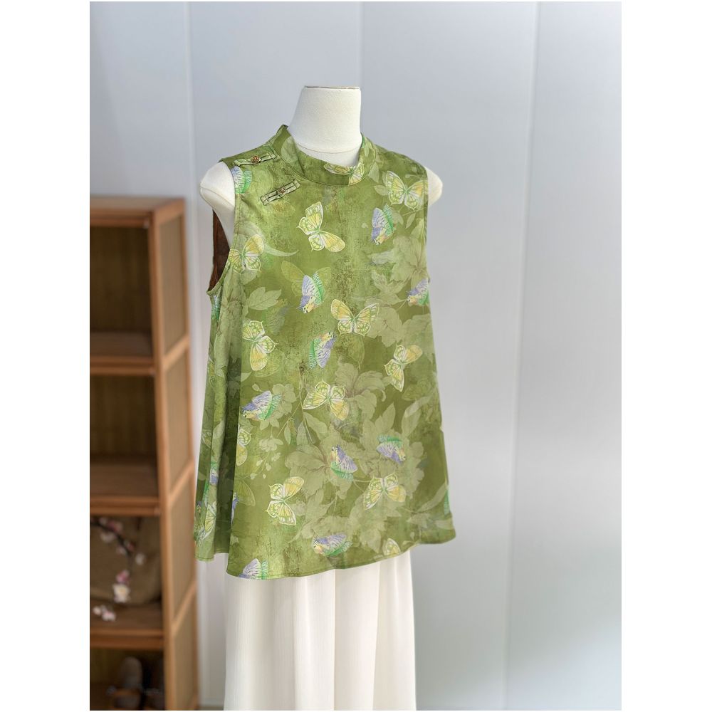 Advanced green sleeveless vest top women s thin design new Chinese style simulation silk fragrant cloud yarn young version Audemars Piguet vest image 8
