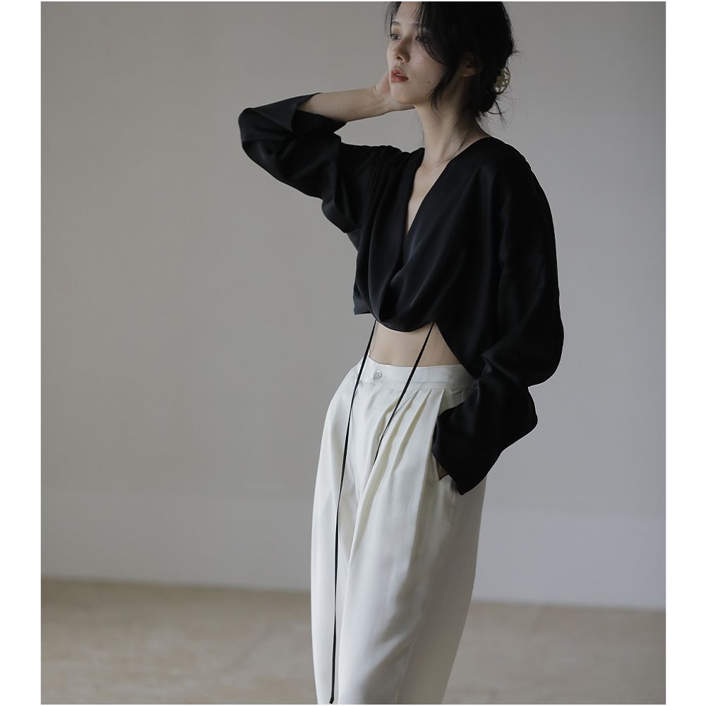 commuse memory sexy muse 19 momme stretch double satin drape silky shirt solid color blouse image 17