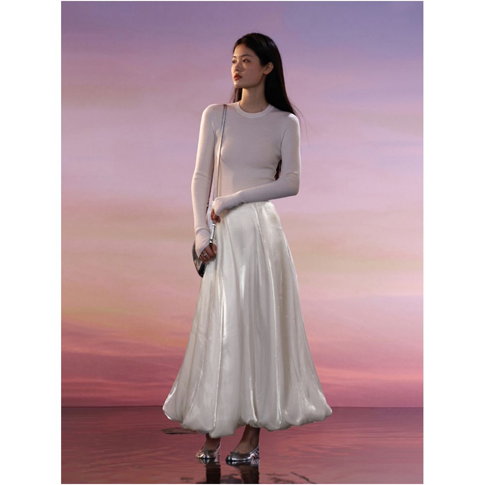 COMMON VALUE Sparkling Blossoms Half body Skirt with Folded Moonlight Yarn Versatile and Slim A line Large Swing Skirt image 0