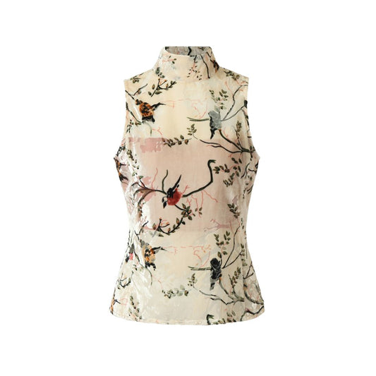 ASAYA1934  LOUMUTAKU Mengze "Qiyue Feiyuan" flower oriole flocking vest sleeveless vest girl new Chinese style