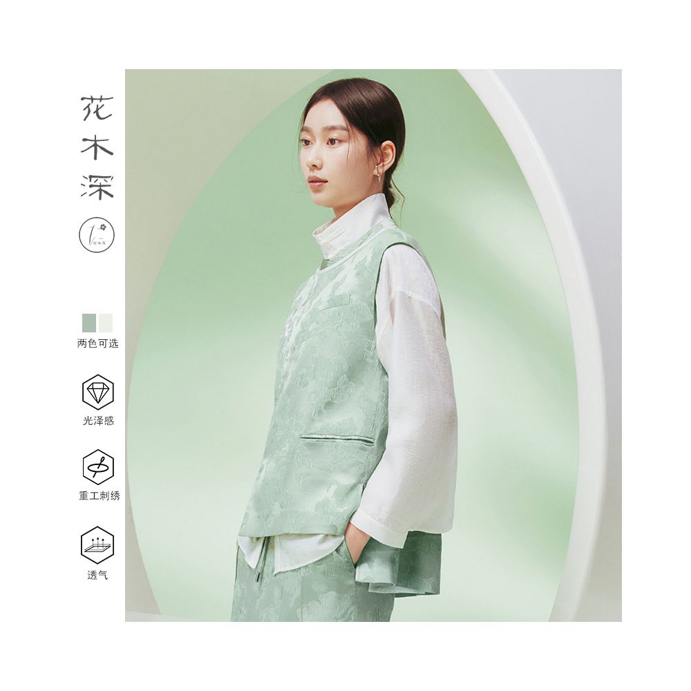 Ma Li s same style flowers and trees deep Chinese silk vest women s ancient embroidery round neck spring and autumn new jacquard shoulder image 2